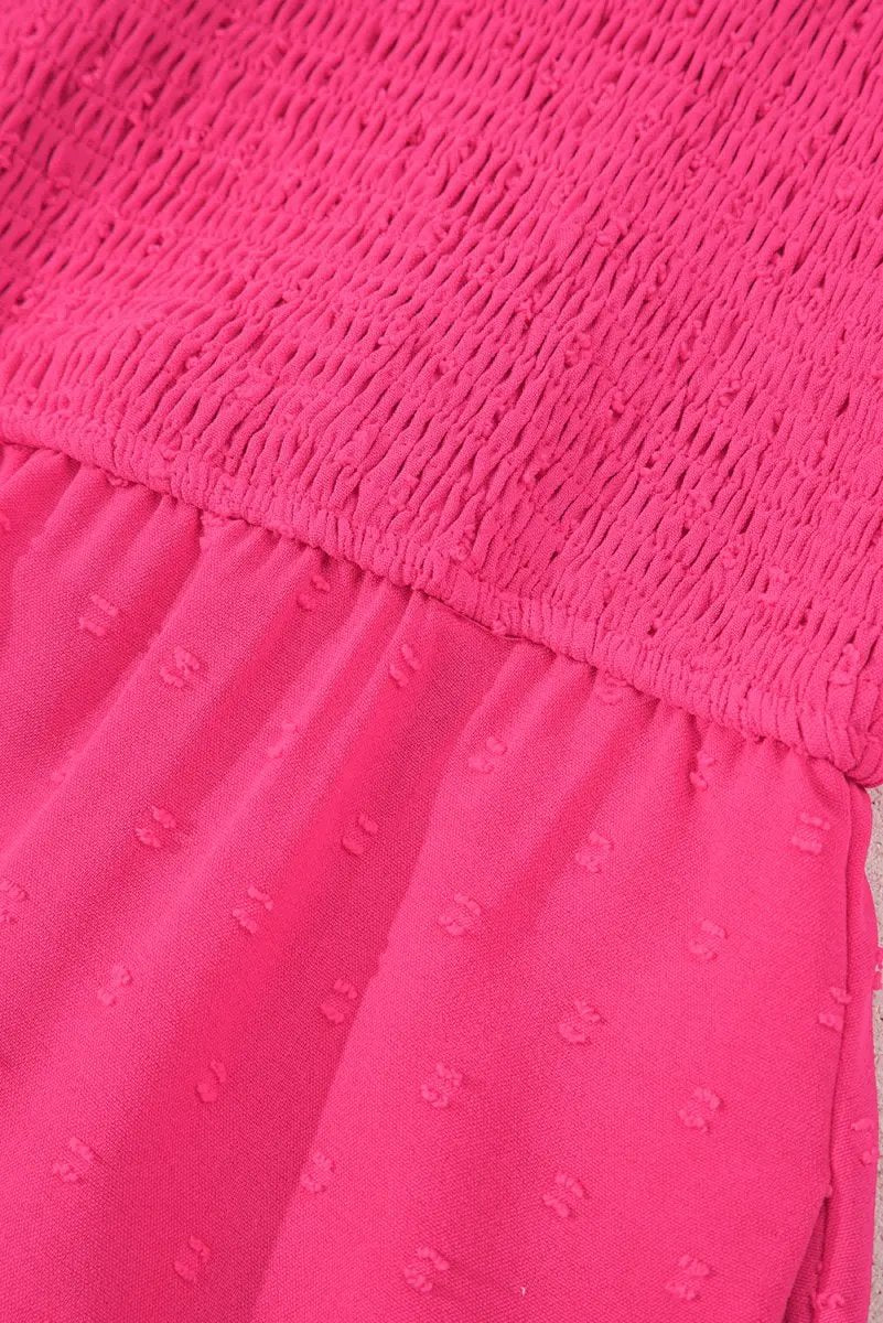 Sachet Pink Swiss Dot Smocked Frilled Neckline Plus Size Dress - Love Salve